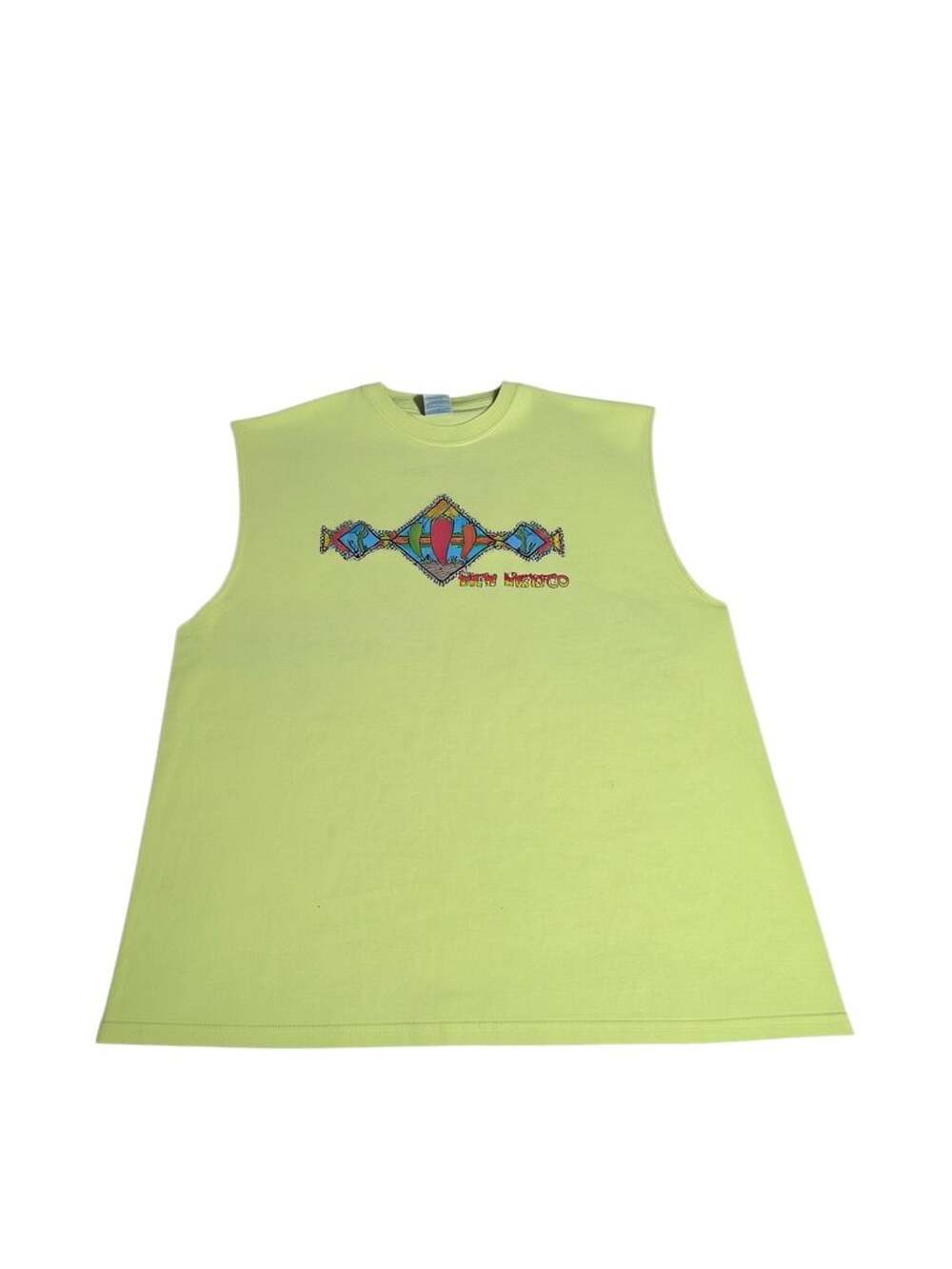 Vintage Gildan Ultra Cotton New Mexico Graphic Tank Top Neon Green XL